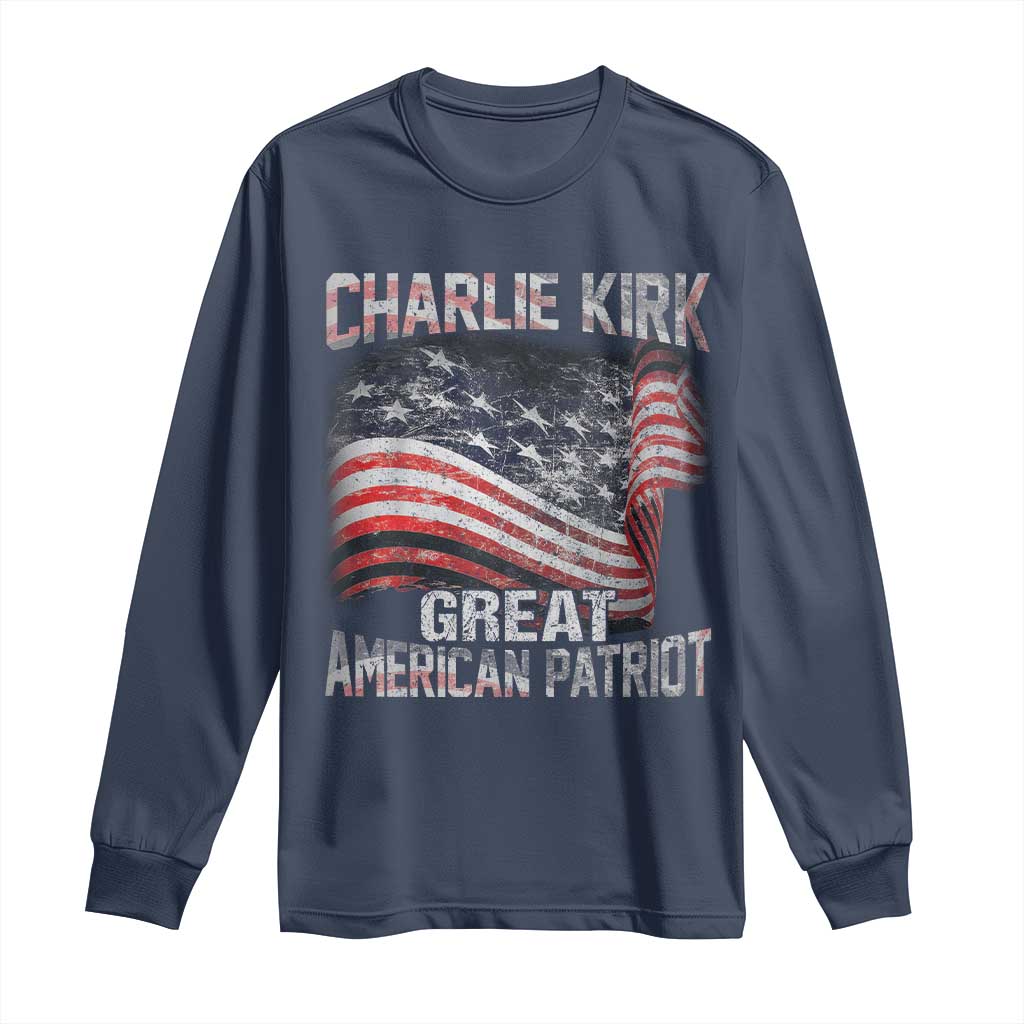 Charlie Kirk Long Sleeve Shirt Great American Patriot American Flag - Wonder Print Shop