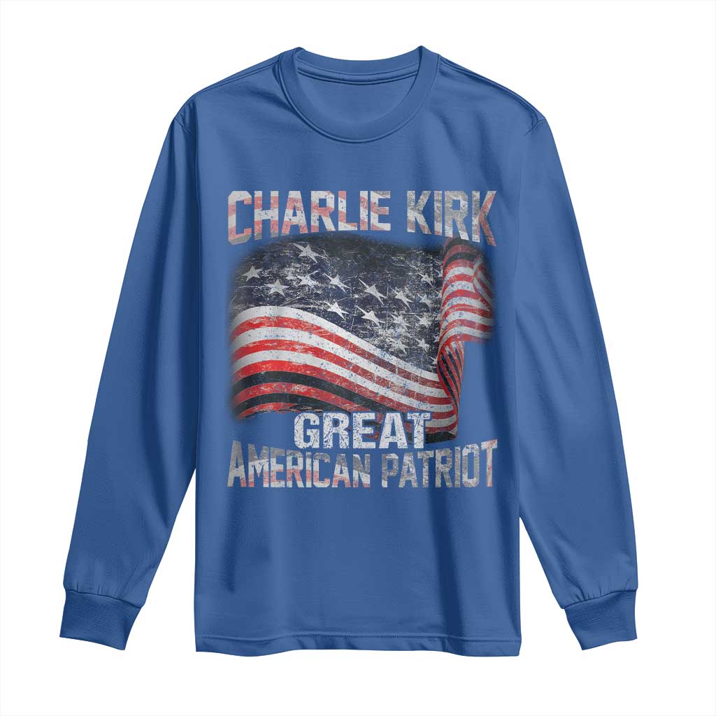 Charlie Kirk Long Sleeve Shirt Great American Patriot American Flag - Wonder Print Shop