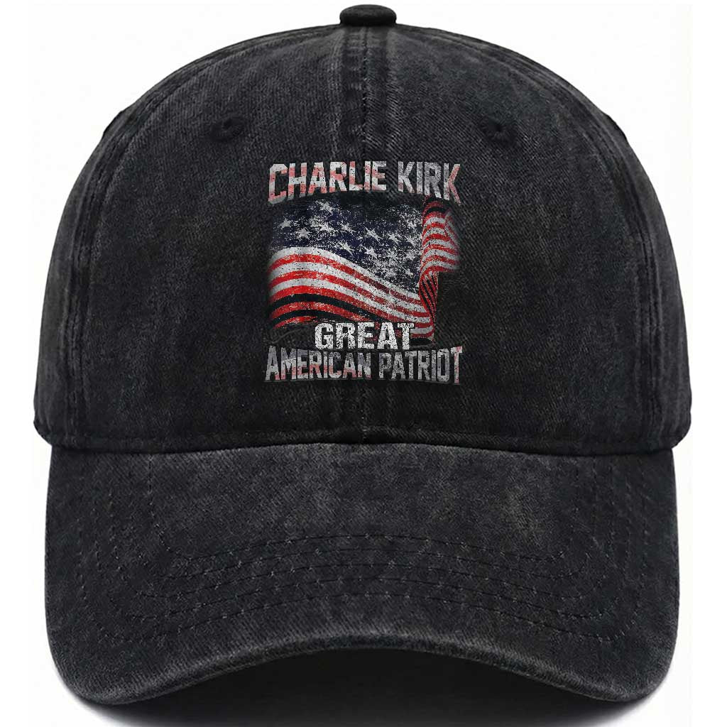 Charlie Kirk Washed Cotton Baseball Cap Great American Patriot American Flag