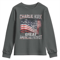 Charlie Kirk Youth Sweatshirt Great American Patriot American Flag - Wonder Print Shop