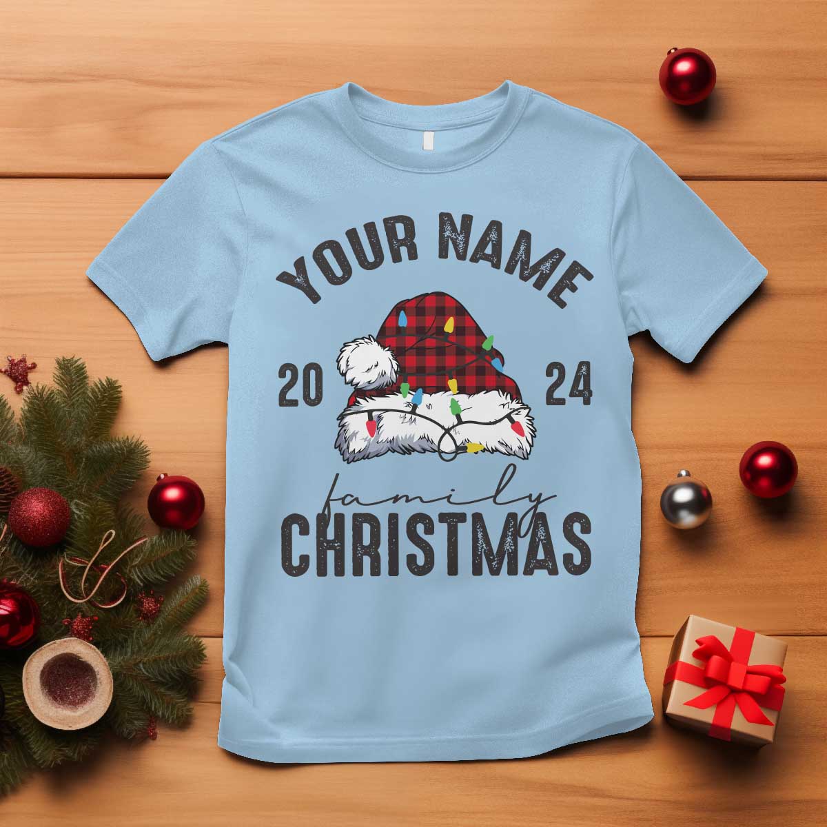 Personalized Christmas Family T Shirt Custom Name Family Christmas 2024 Santa Hat - Wonder Print Shop