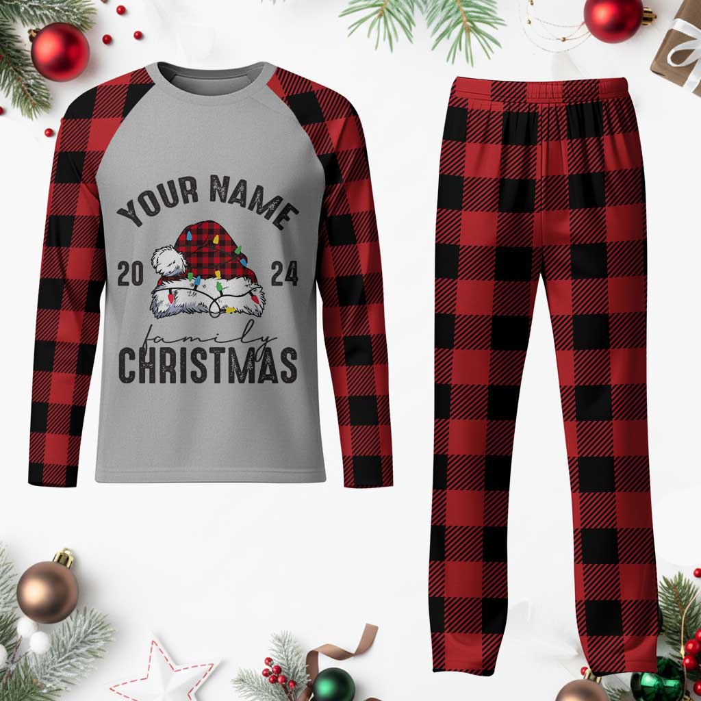 Personalized Christmas Family Plaid Pajama Set Custom Name Family Christmas 2024 Santa Hat TS11