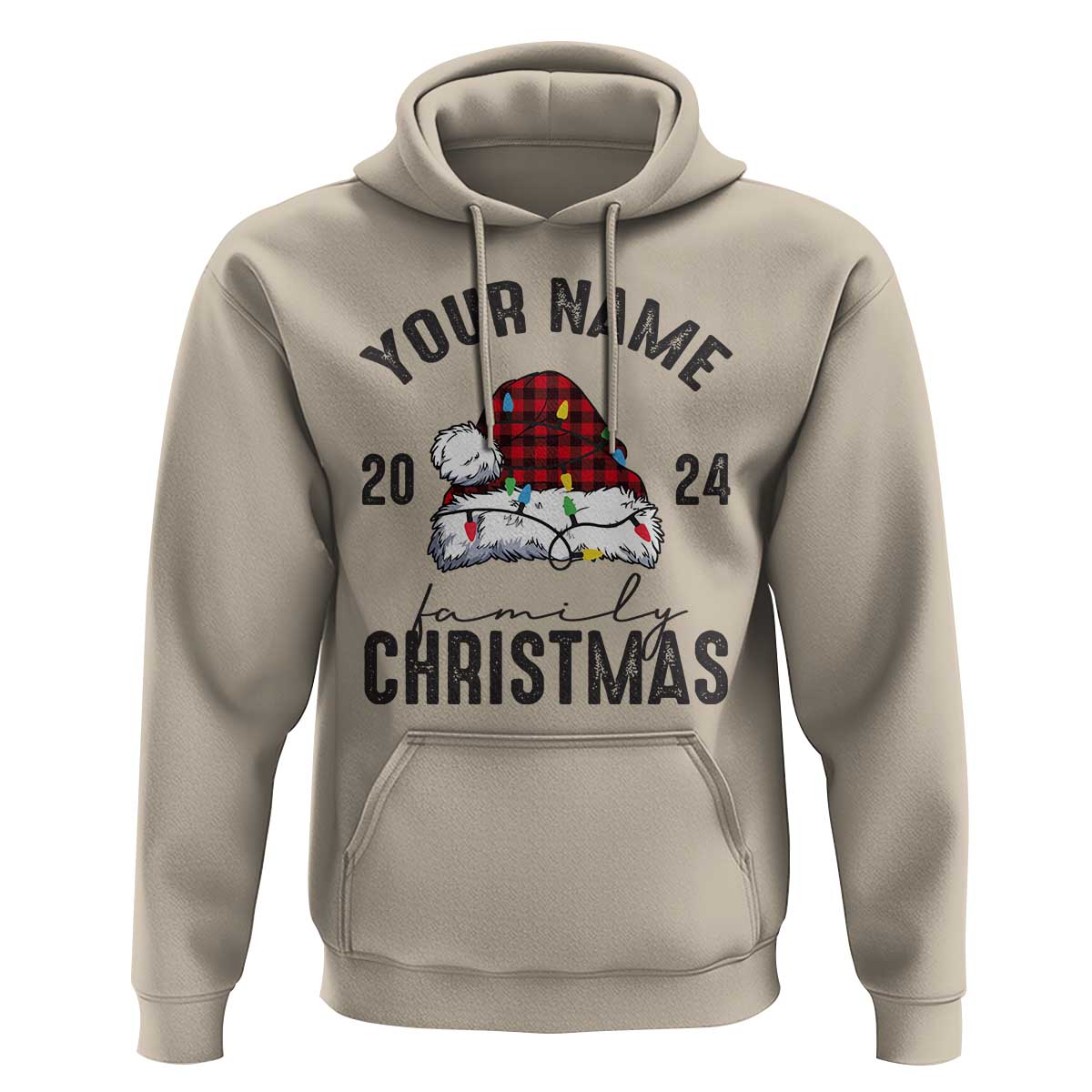 Personalized Christmas Family Hoodie Custom Name Family Christmas 2024 Santa Hat