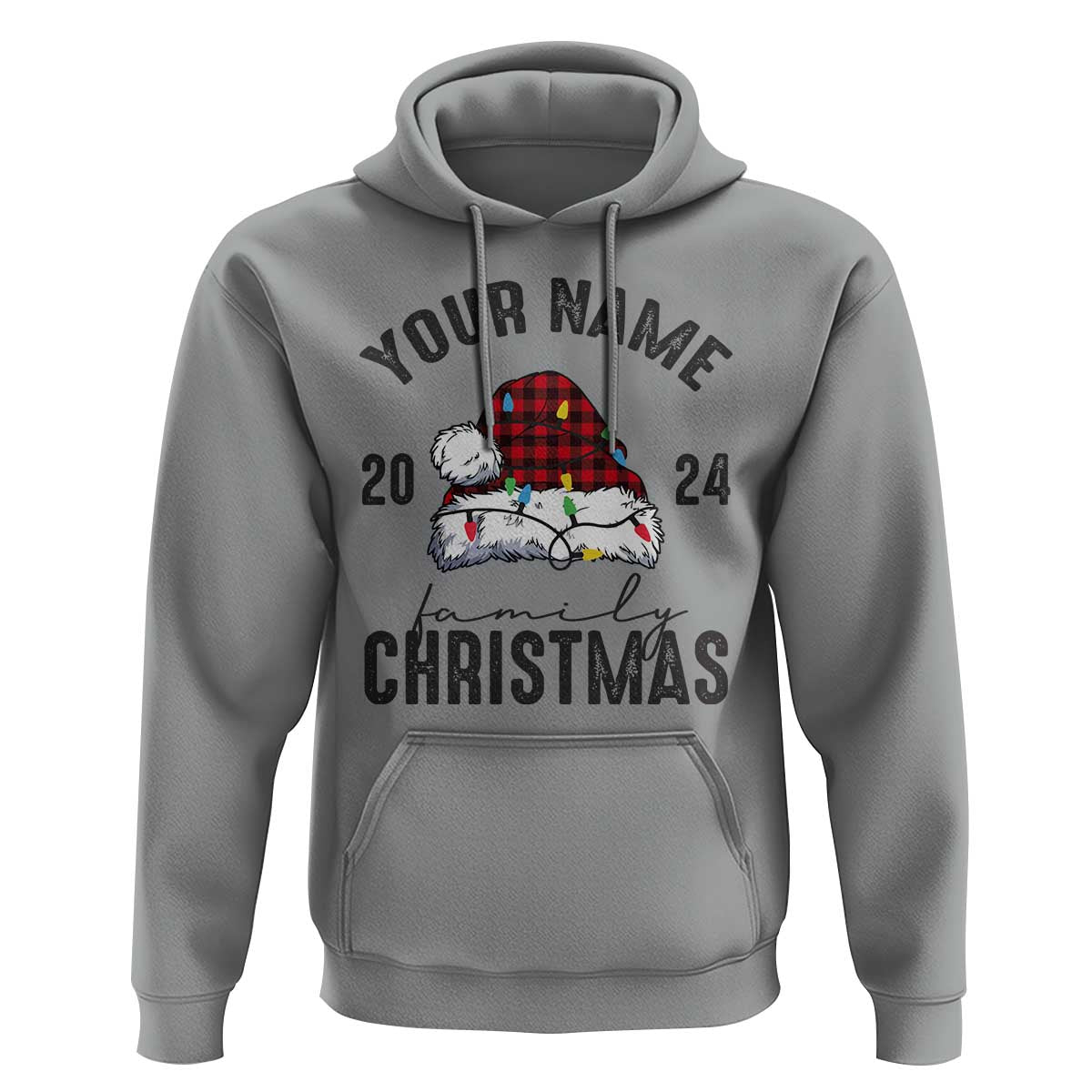 Personalized Christmas Family Hoodie Custom Name Family Christmas 2024 Santa Hat