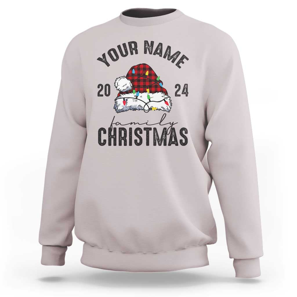 Personalized Christmas Family Sweatshirt Custom Name Family Christmas 2024 Santa Hat - Wonder Print Shop