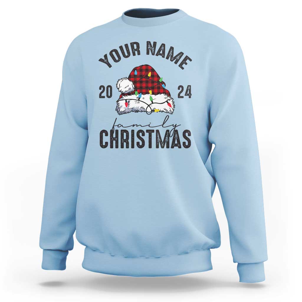 Personalized Christmas Family Sweatshirt Custom Name Family Christmas 2024 Santa Hat - Wonder Print Shop