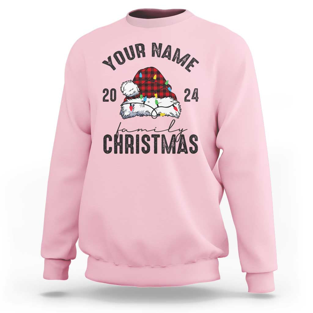 Personalized Christmas Family Sweatshirt Custom Name Family Christmas 2024 Santa Hat - Wonder Print Shop