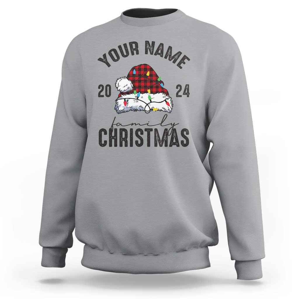 Personalized Christmas Family Sweatshirt Custom Name Family Christmas 2024 Santa Hat - Wonder Print Shop