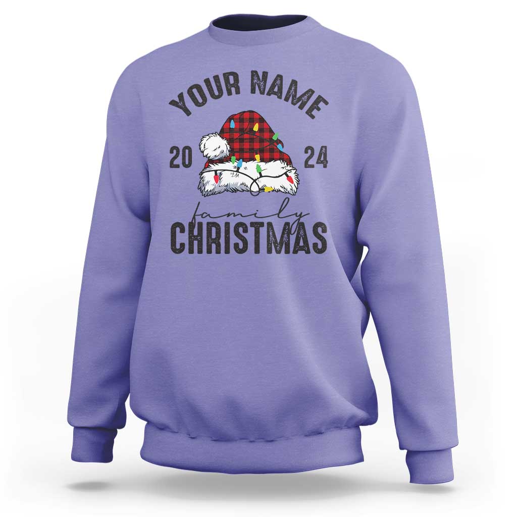 Personalized Christmas Family Sweatshirt Custom Name Family Christmas 2024 Santa Hat - Wonder Print Shop