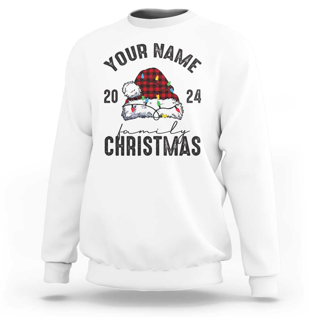 Personalized Christmas Family Sweatshirt Custom Name Family Christmas 2024 Santa Hat - Wonder Print Shop