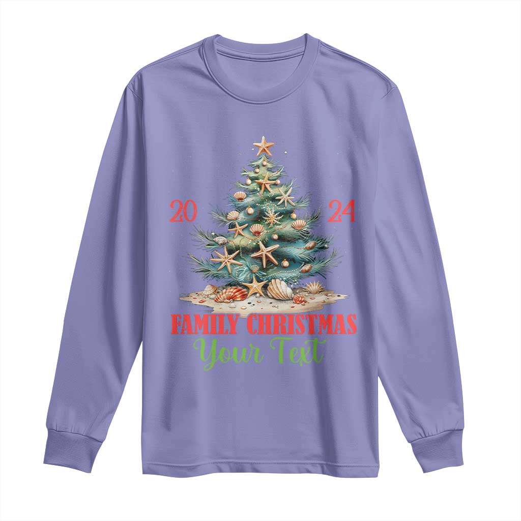 Personalized Christmas Family In Hawaii Long Sleeve Shirt Custom Name Family Christmas 2024 Sea Christmas Tree