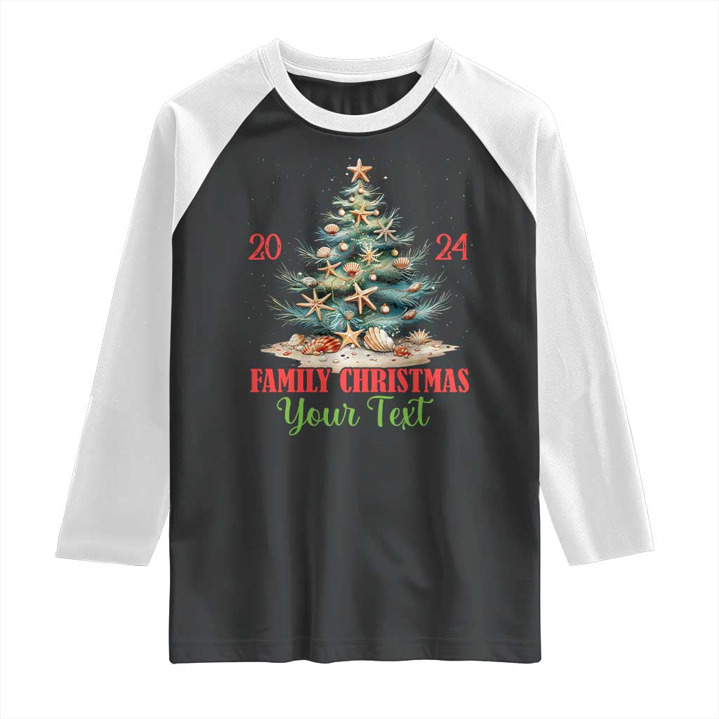 Personalized Christmas Family In Hawaii Raglan Shirt Custom Name Family Christmas 2024 Sea Christmas Tree - Wonder Print Shop