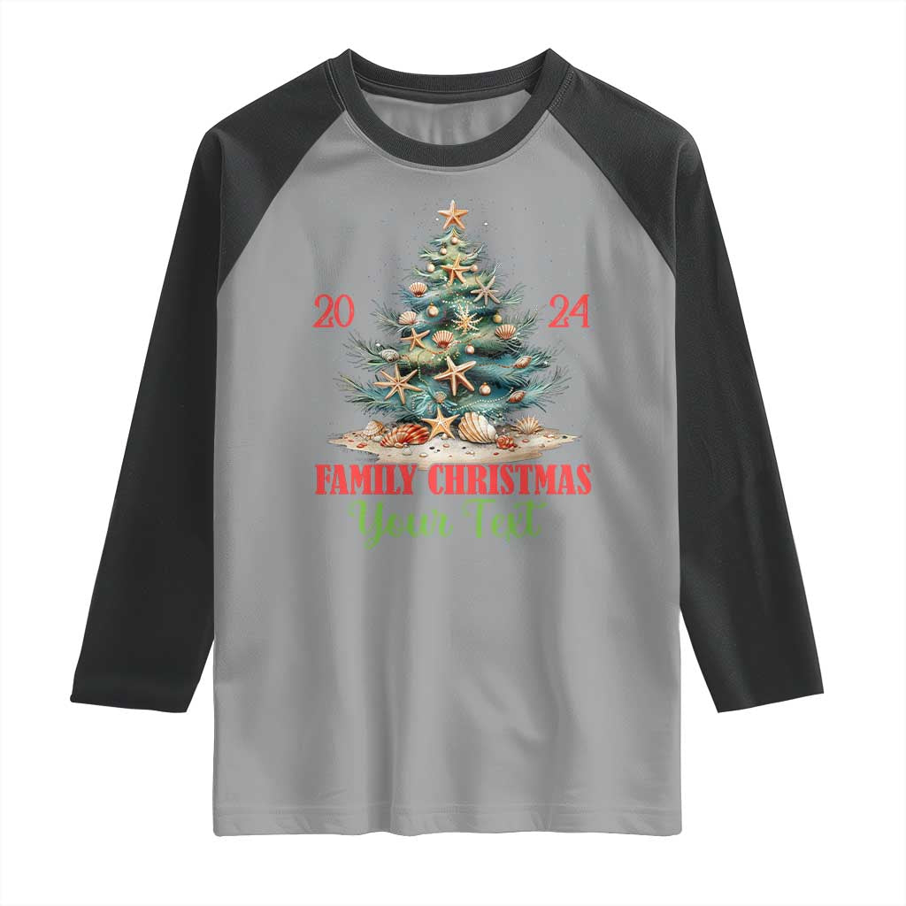 Personalized Christmas Family In Hawaii Raglan Shirt Custom Name Family Christmas 2024 Sea Christmas Tree - Wonder Print Shop