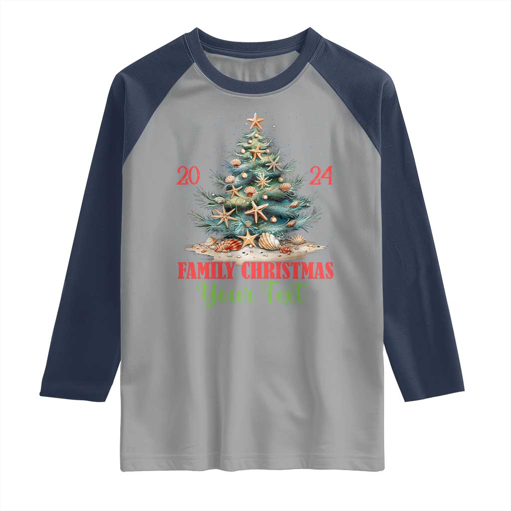 Personalized Christmas Family In Hawaii Raglan Shirt Custom Name Family Christmas 2024 Sea Christmas Tree - Wonder Print Shop