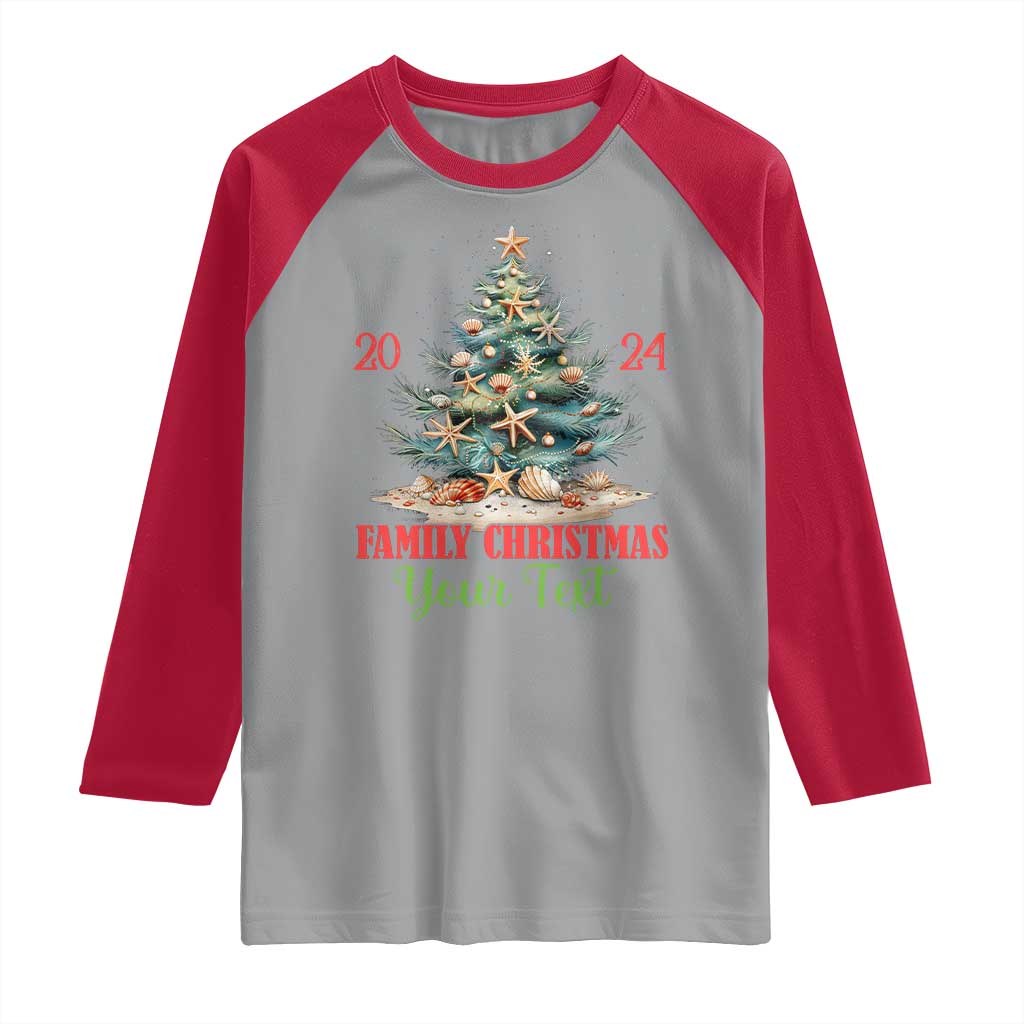 Personalized Christmas Family In Hawaii Raglan Shirt Custom Name Family Christmas 2024 Sea Christmas Tree - Wonder Print Shop
