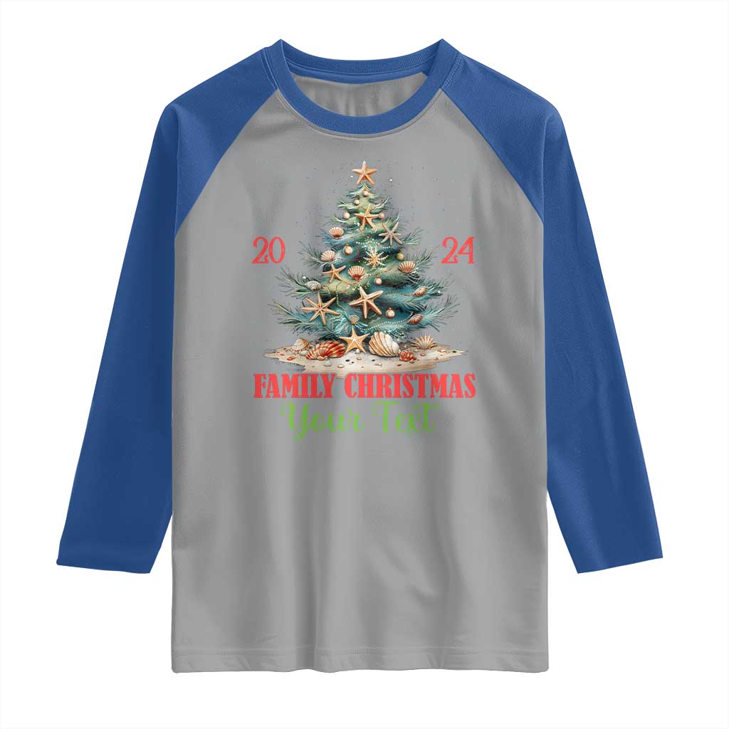 Personalized Christmas Family In Hawaii Raglan Shirt Custom Name Family Christmas 2024 Sea Christmas Tree - Wonder Print Shop