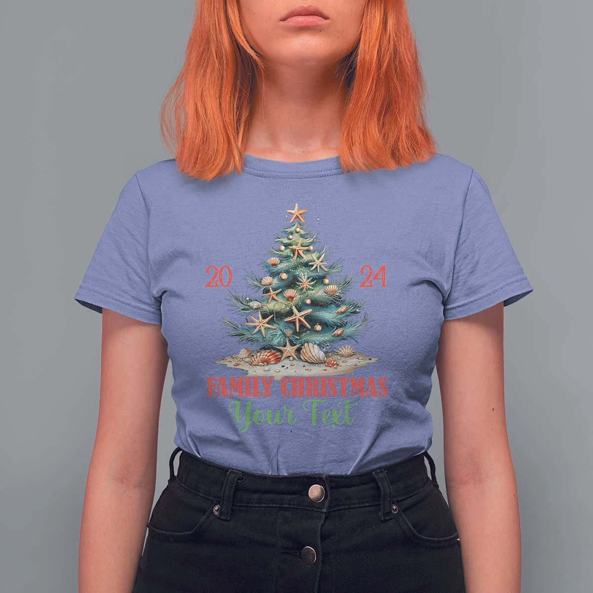 Personalized Christmas Family In Hawaii T Shirt For Women Custom Name Family Christmas 2024 Sea Christmas Tree - Wonder Print Shop
