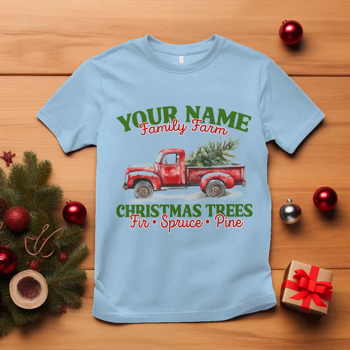 Personalized Christmas Family T Shirt Custom Name Family Farm Christmas Trees Vintage Truck - Wonder Print Shop