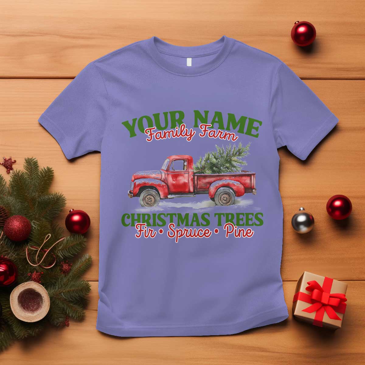 Personalized Christmas Family T Shirt Custom Name Family Farm Christmas Trees Vintage Truck - Wonder Print Shop
