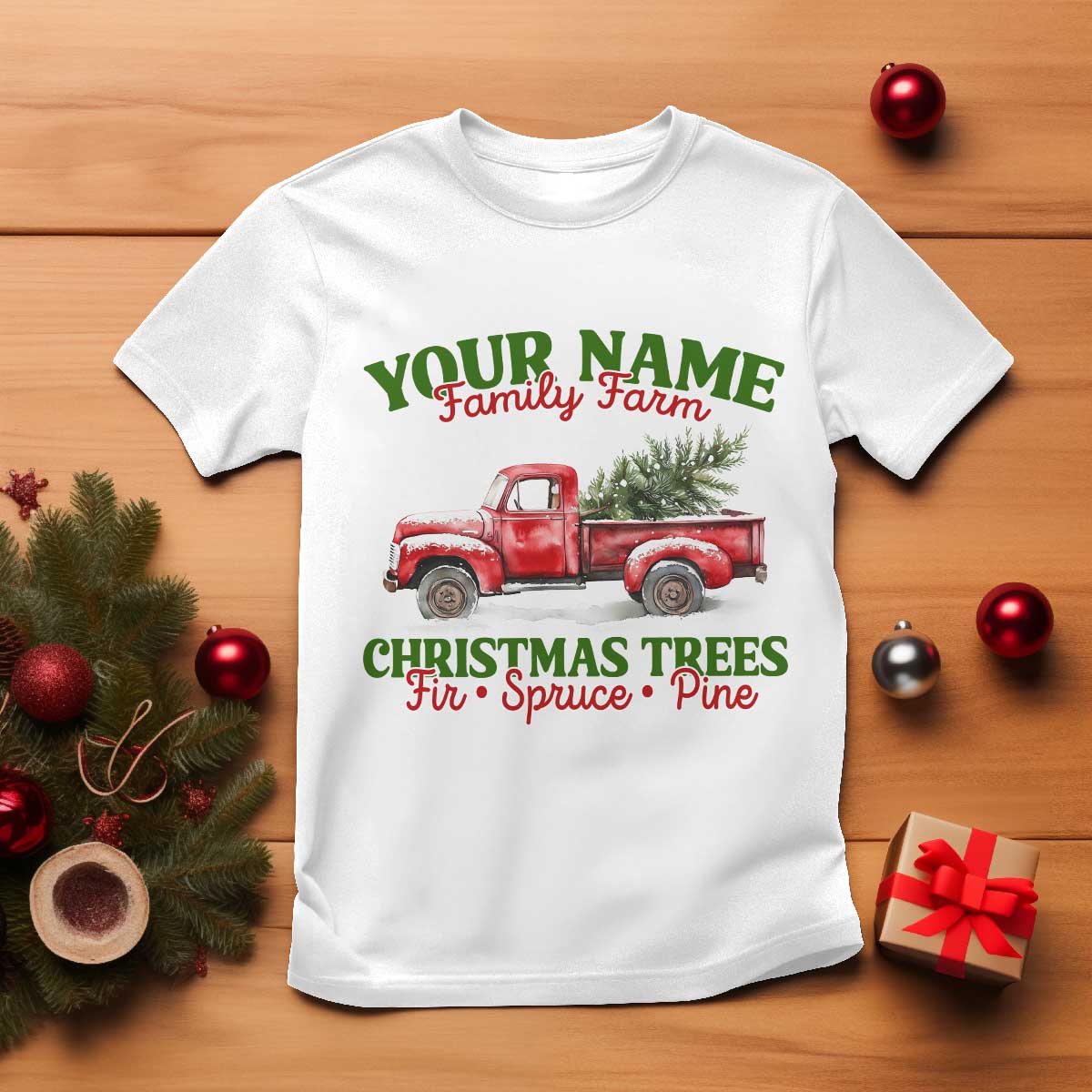 Personalized Christmas Family T Shirt Custom Name Family Farm Christmas Trees Vintage Truck - Wonder Print Shop