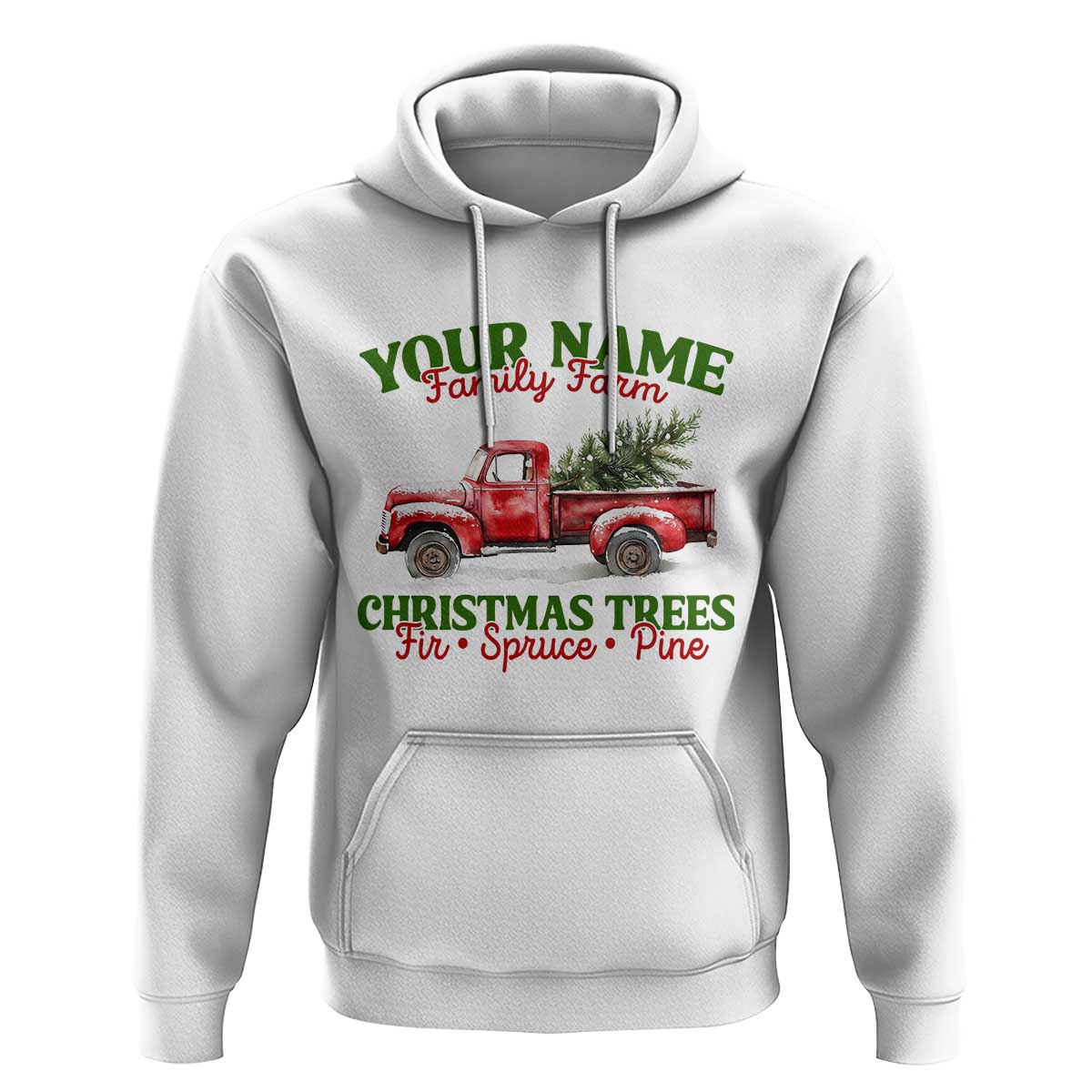 Personalized Christmas Family Hoodie Custom Name Family Farm Christmas Trees Vintage Truck