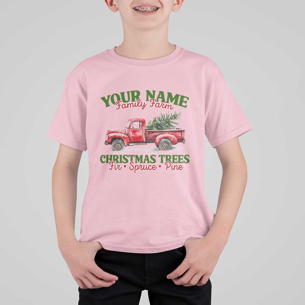 Personalized Christmas Family T Shirt For Kid Custom Name Family Farm Christmas Trees Vintage Truck - Wonder Print Shop