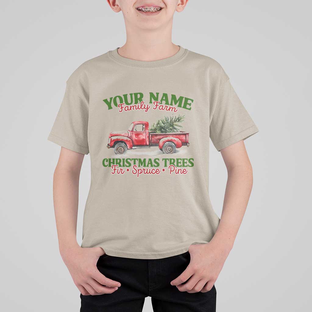 Personalized Christmas Family T Shirt For Kid Custom Name Family Farm Christmas Trees Vintage Truck - Wonder Print Shop