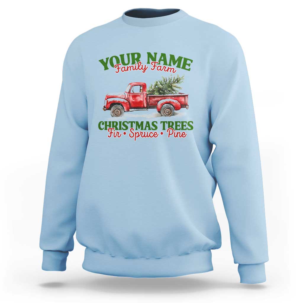 Personalized Christmas Family Sweatshirt Custom Name Family Farm Christmas Trees Vintage Truck - Wonder Print Shop