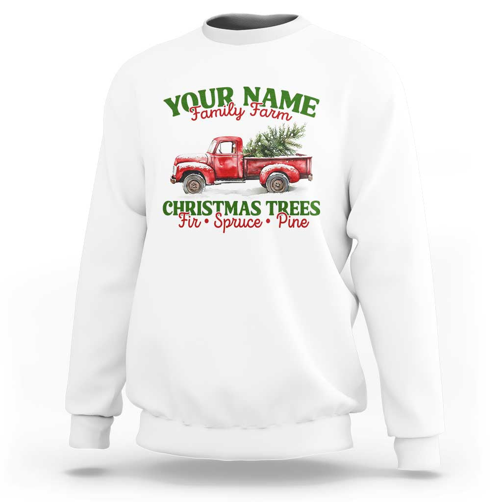 Personalized Christmas Family Sweatshirt Custom Name Family Farm Christmas Trees Vintage Truck - Wonder Print Shop