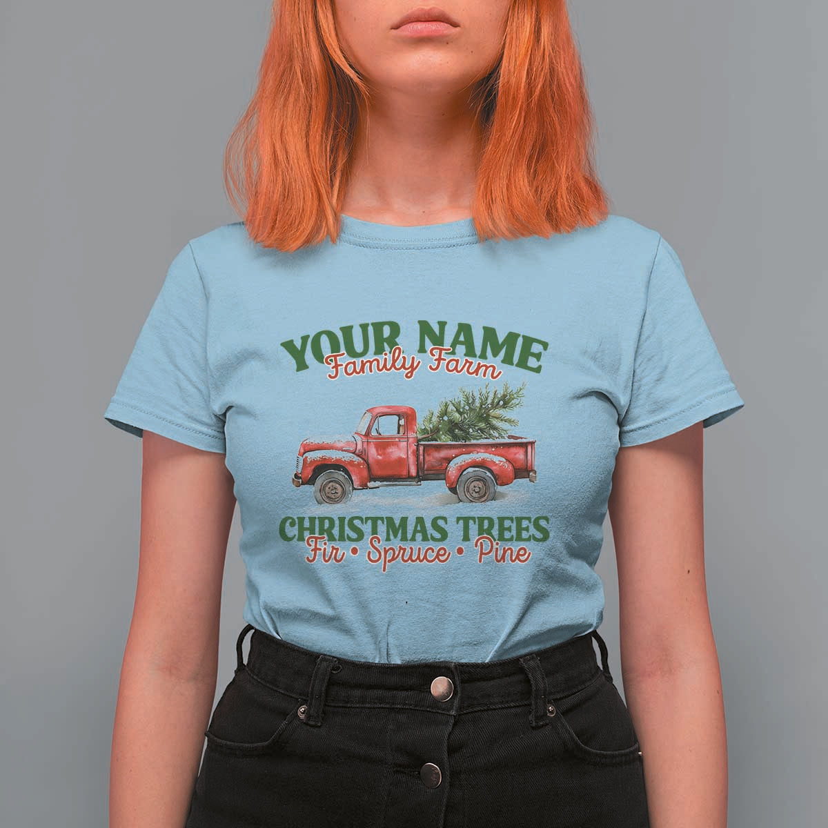 Personalized Christmas Family T Shirt For Women Custom Name Family Farm Christmas Trees Vintage Truck - Wonder Print Shop
