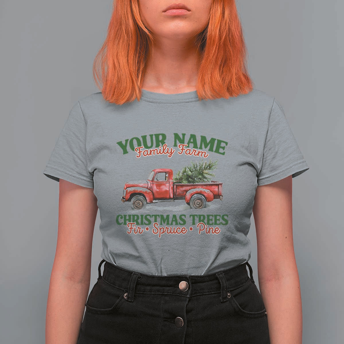 Personalized Christmas Family T Shirt For Women Custom Name Family Farm Christmas Trees Vintage Truck - Wonder Print Shop