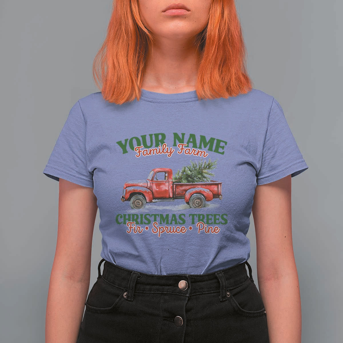 Personalized Christmas Family T Shirt For Women Custom Name Family Farm Christmas Trees Vintage Truck - Wonder Print Shop