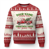 Xmas Family Ugly Christmas Sweater Custom Name Family Farm Xmas Trees Vintage Truck - Wonder Print Shop