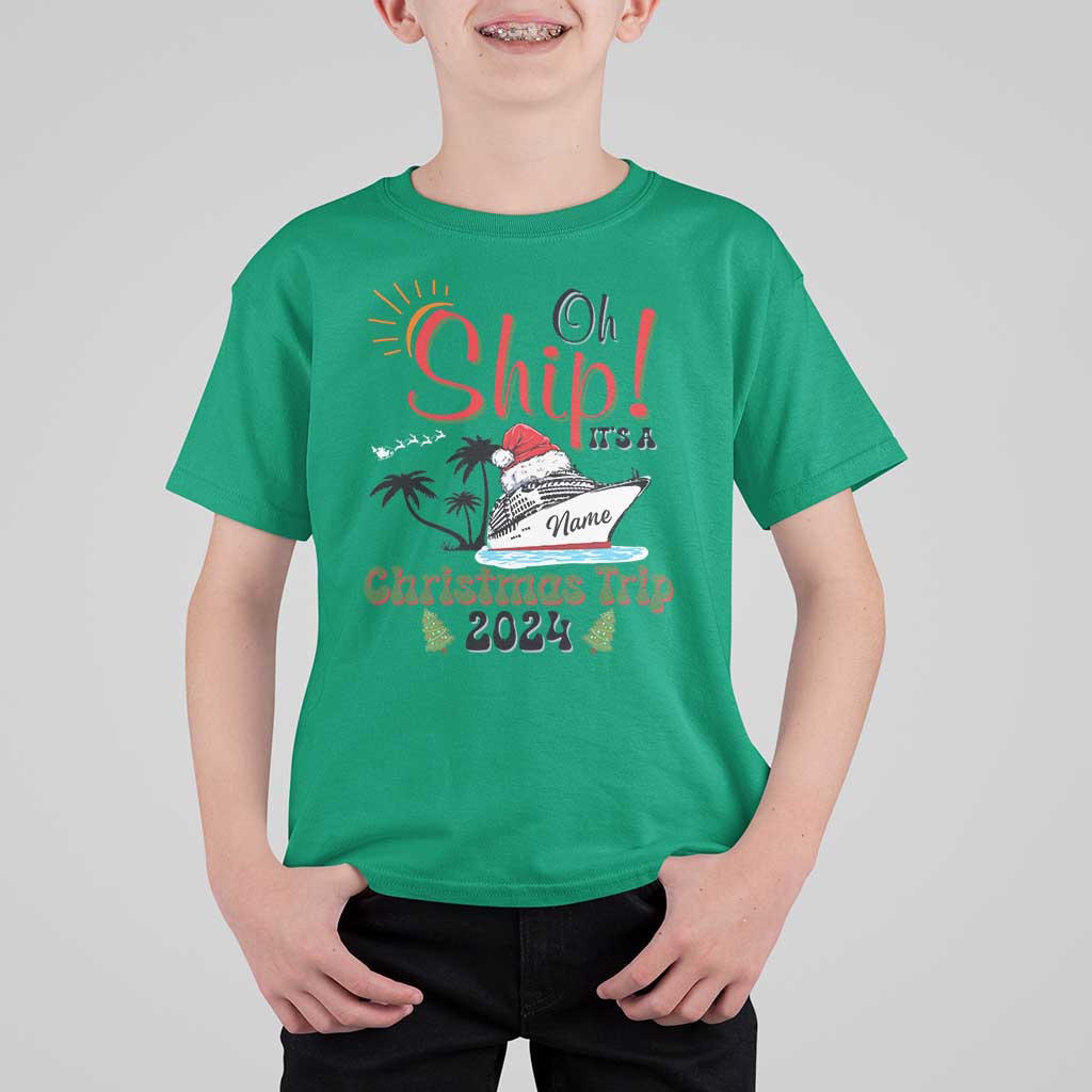 Personalized Christmas Trip T Shirt For Kid Custom Name Oh Ship It's A Christmas Trip 2024 Ship - Wonder Print Shop