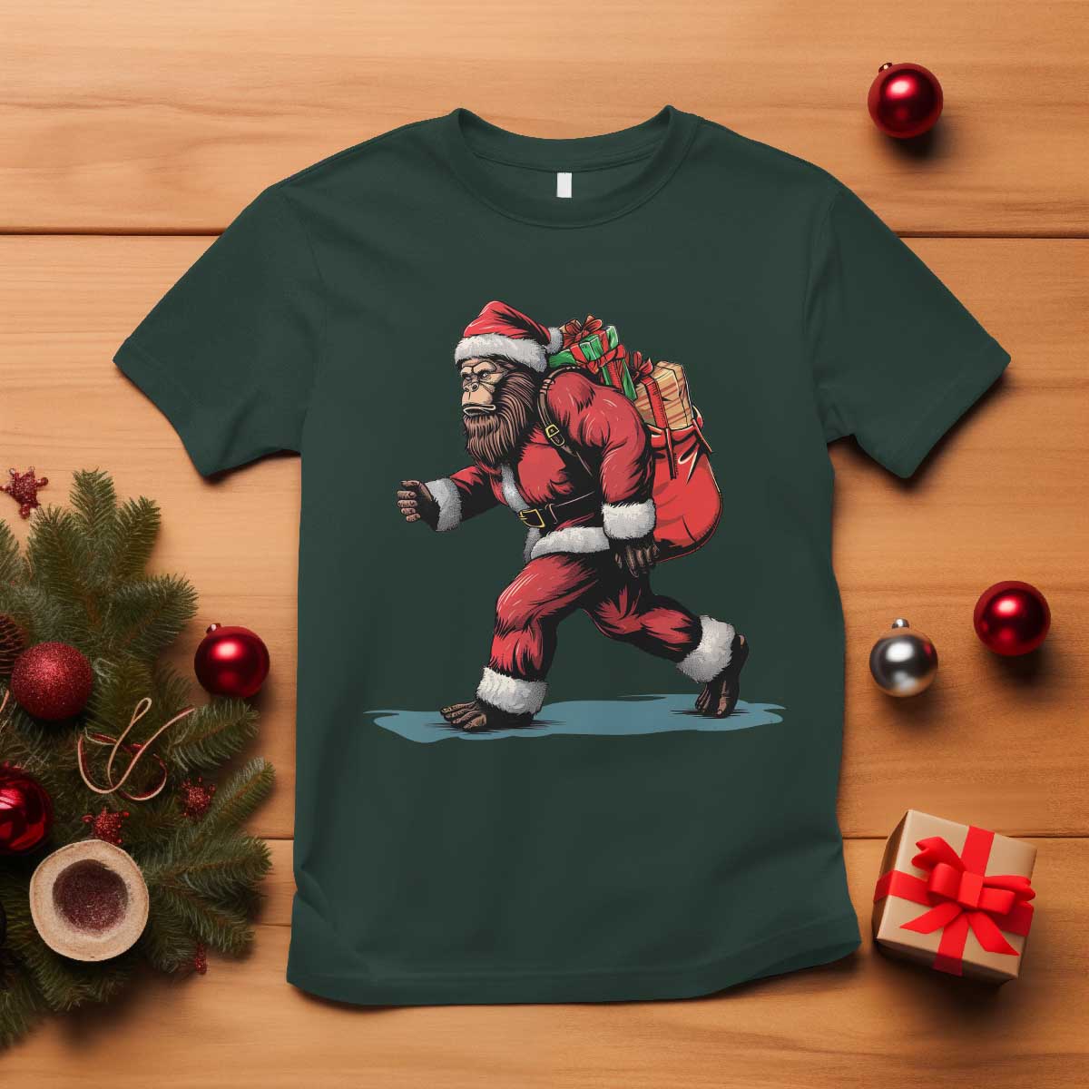 Funny Christmas Santa Bigfoot T Shirt Xmas Sasquatch - Wonder Print Shop
