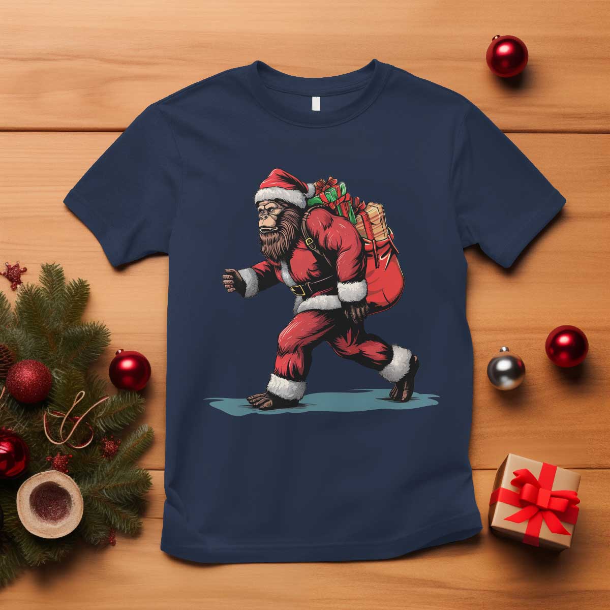 Funny Christmas Santa Bigfoot T Shirt Xmas Sasquatch - Wonder Print Shop