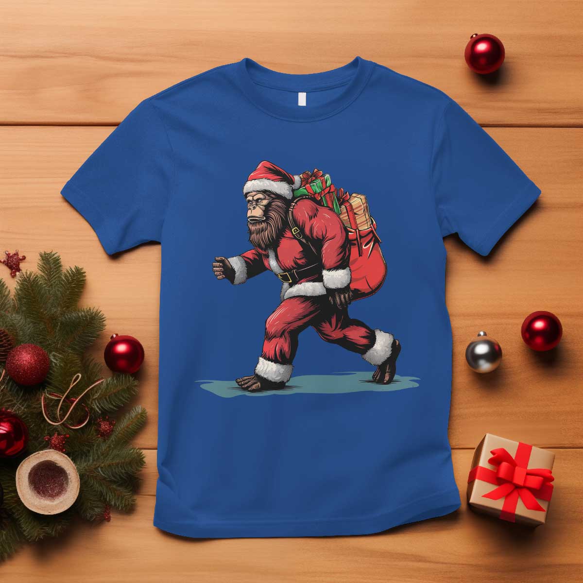 Funny Christmas Santa Bigfoot T Shirt Xmas Sasquatch - Wonder Print Shop