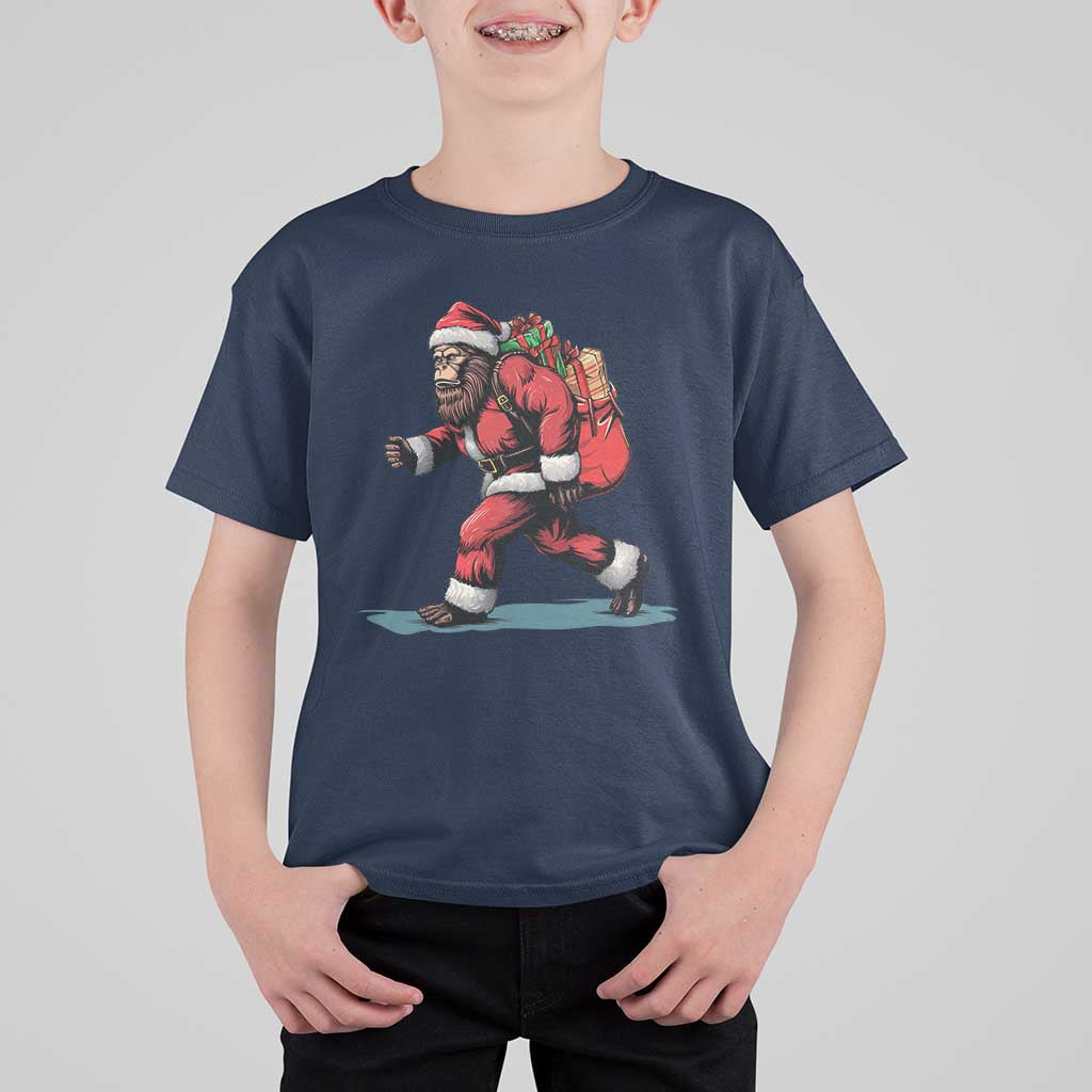 Funny Christmas Santa Bigfoot T Shirt For Kid Xmas Sasquatch - Wonder Print Shop