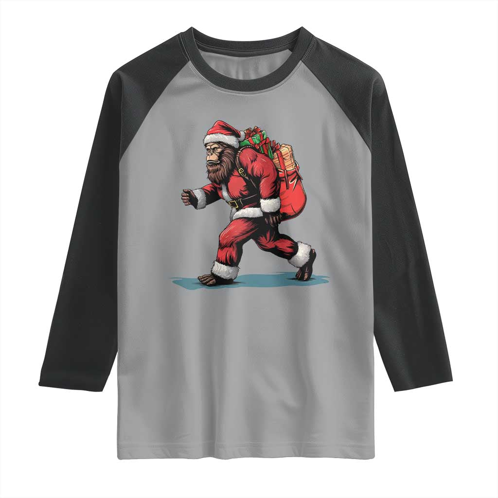 Funny Christmas Santa Bigfoot Raglan Shirt Xmas Sasquatch - Wonder Print Shop