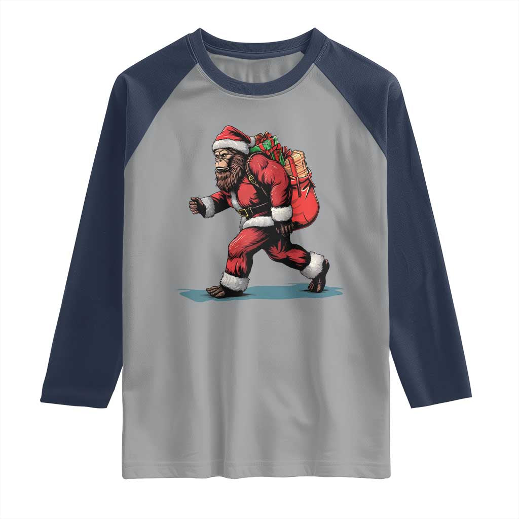 Funny Christmas Santa Bigfoot Raglan Shirt Xmas Sasquatch - Wonder Print Shop