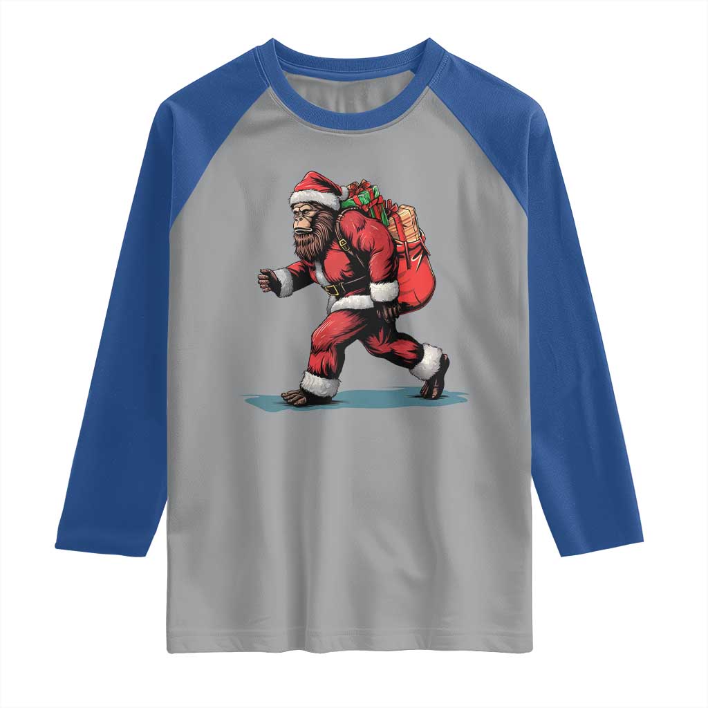 Funny Christmas Santa Bigfoot Raglan Shirt Xmas Sasquatch - Wonder Print Shop