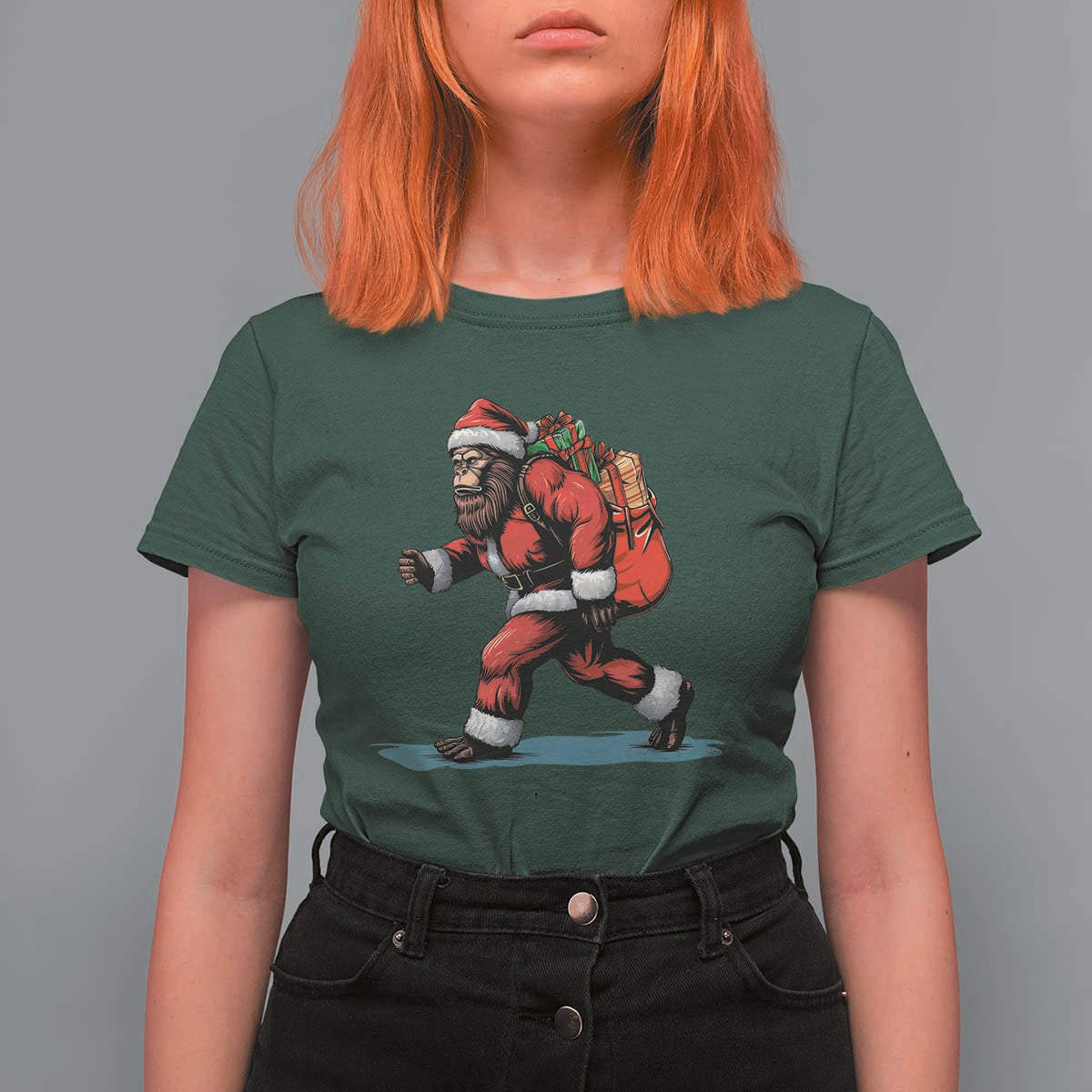 Funny Christmas Santa Bigfoot T Shirt For Women Xmas Sasquatch - Wonder Print Shop