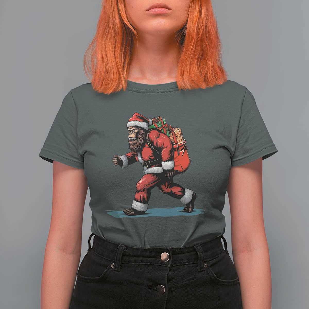 Funny Christmas Santa Bigfoot T Shirt For Women Xmas Sasquatch - Wonder Print Shop
