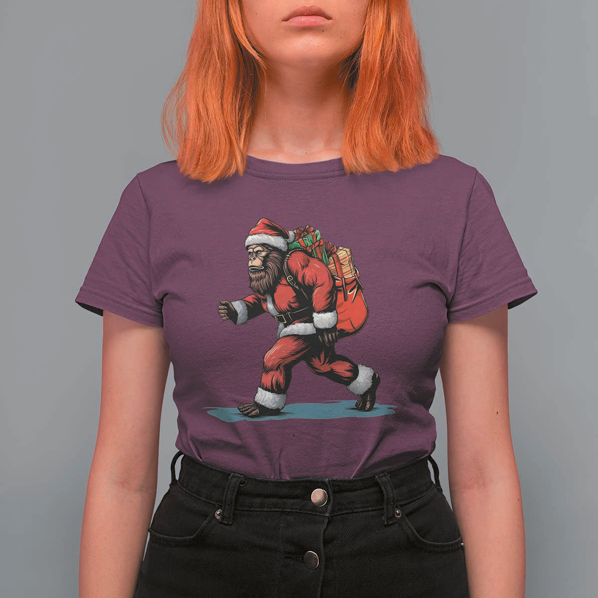Funny Christmas Santa Bigfoot T Shirt For Women Xmas Sasquatch - Wonder Print Shop