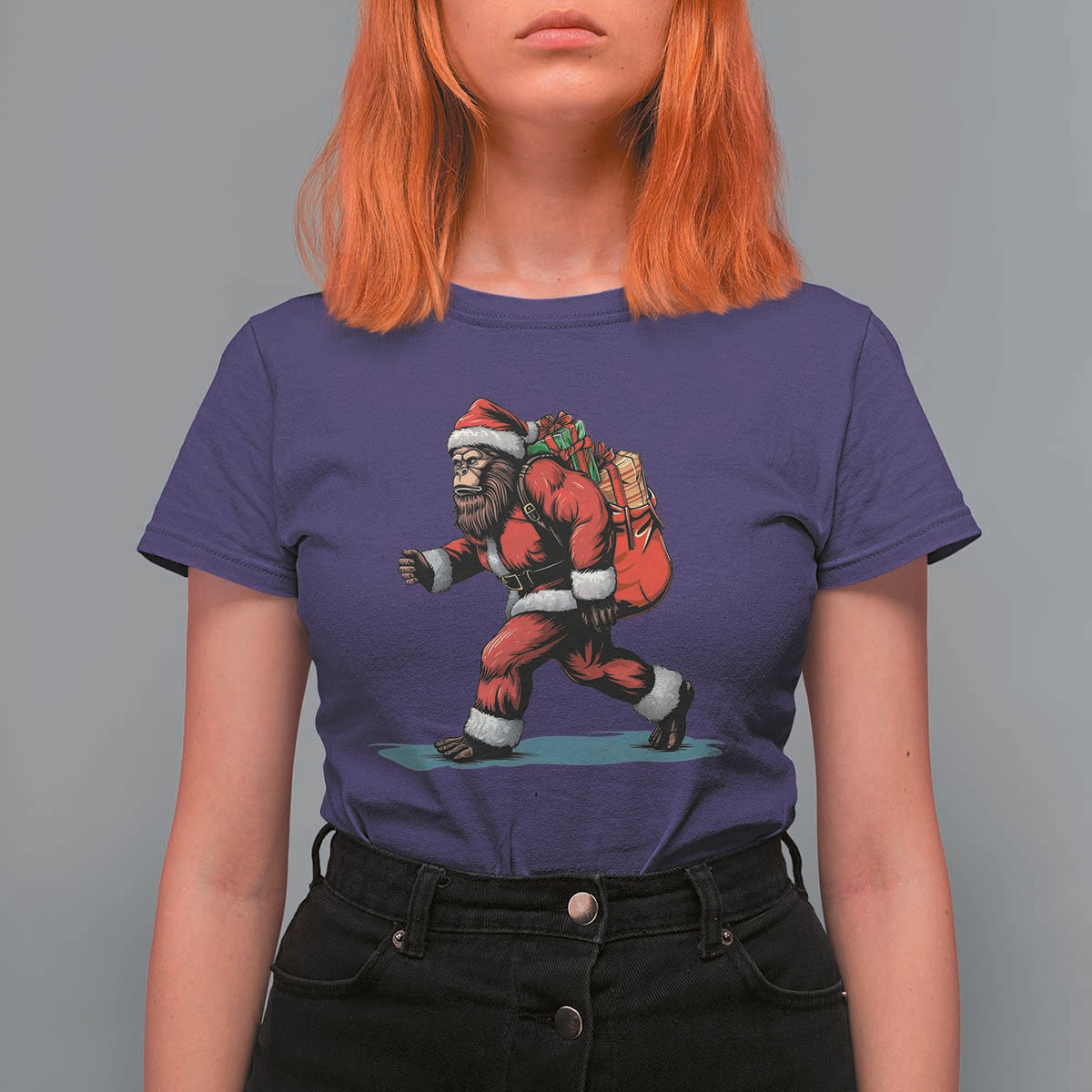 Funny Christmas Santa Bigfoot T Shirt For Women Xmas Sasquatch - Wonder Print Shop