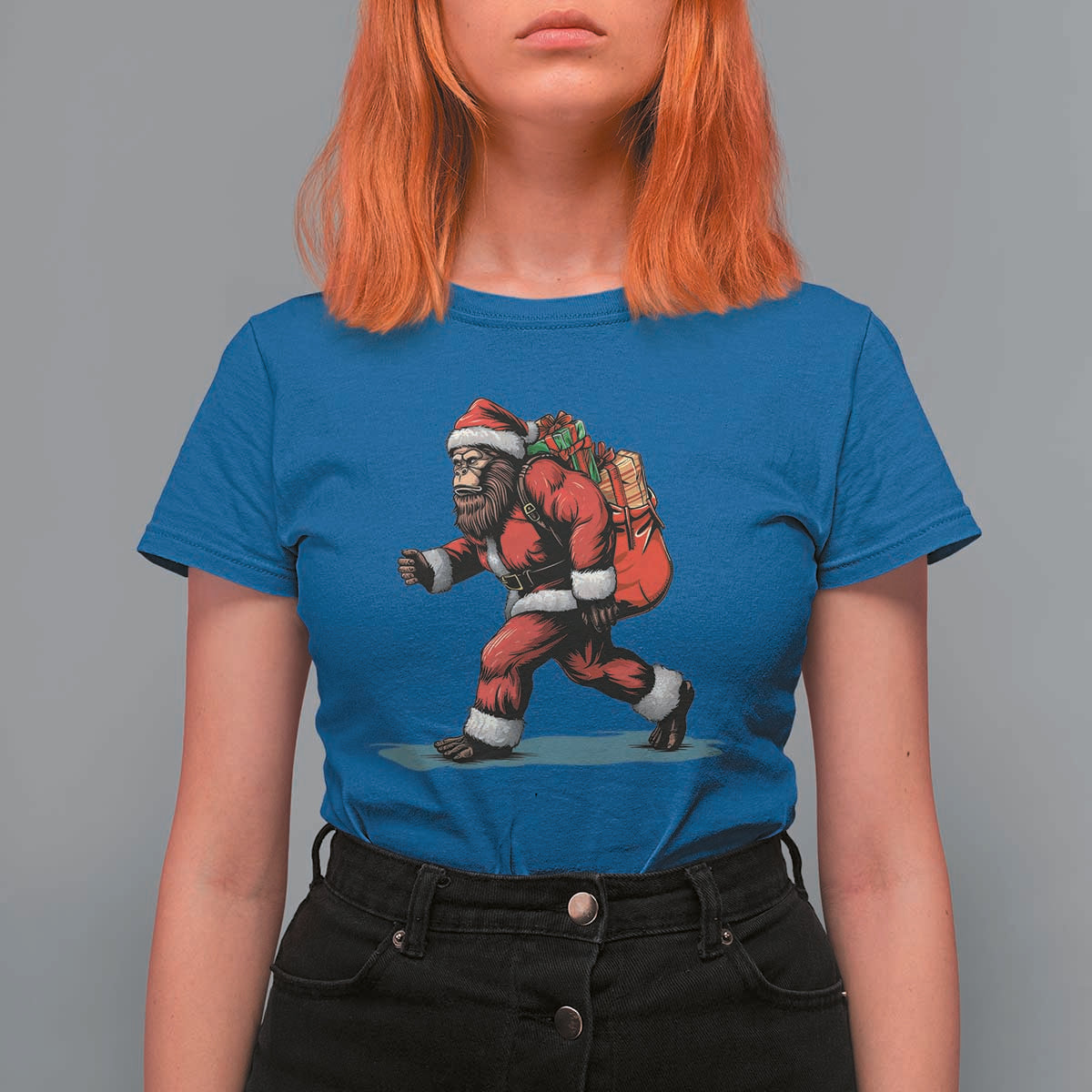 Funny Christmas Santa Bigfoot T Shirt For Women Xmas Sasquatch - Wonder Print Shop