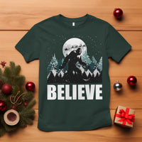 Funny Christmas Bigfoot T Shirt Believe Santa Sasquatch Snow - Wonder Print Shop