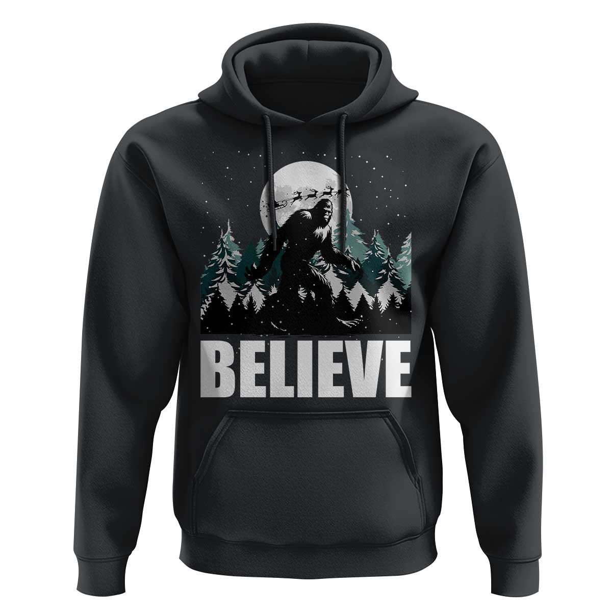 Funny Christmas Bigfoot Hoodie Believe Santa Sasquatch Snow