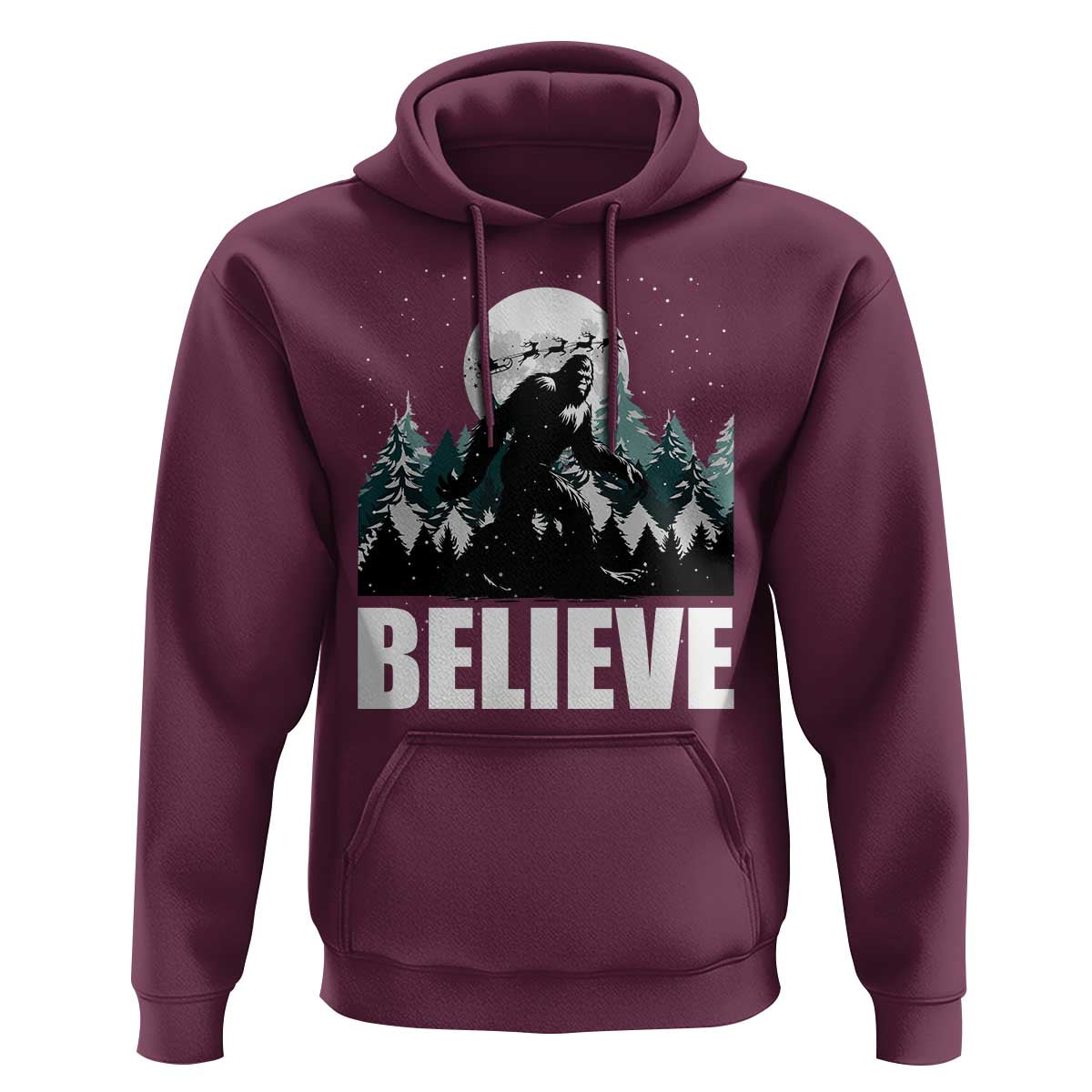 Funny Christmas Bigfoot Hoodie Believe Santa Sasquatch Snow