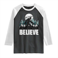 Funny Christmas Bigfoot Raglan Shirt Believe Santa Sasquatch Snow - Wonder Print Shop